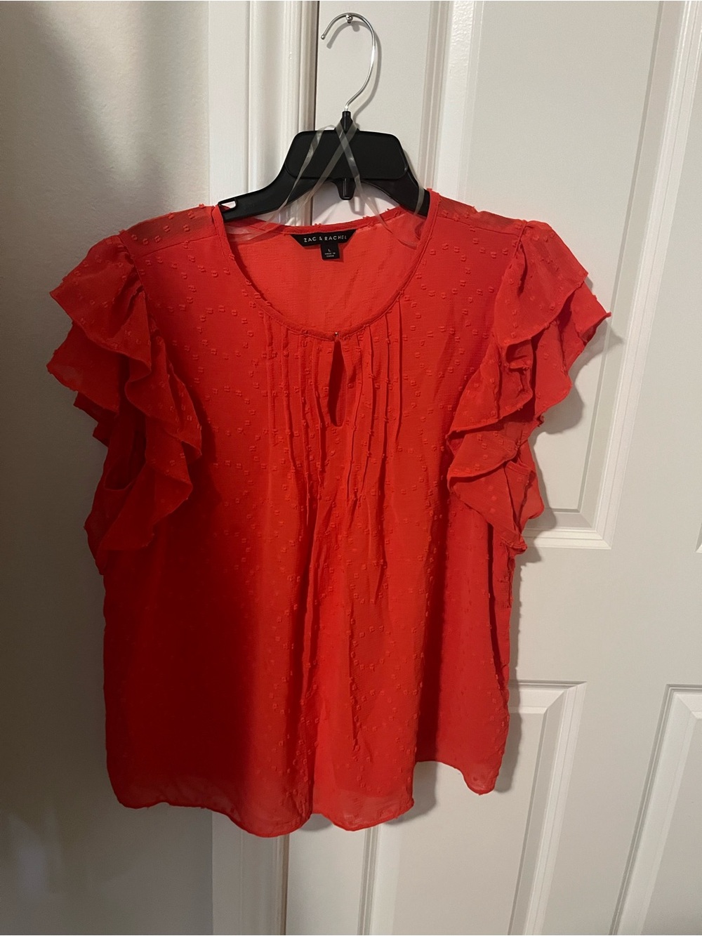 Zac & Rachel Red Ruffle Sleeve Dot-Texture Blouse